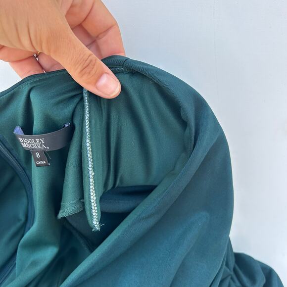 Badgley Mischka Slinky Satin Draped Midi Wrap Cocktail Dress Emerald Green 8 - Picture 12 of 12